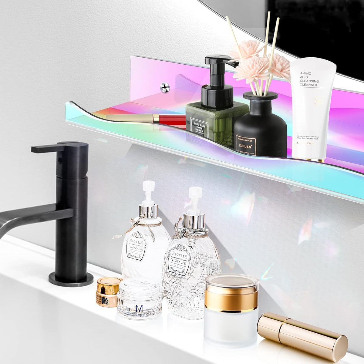 DILIBRA 6 Packs Iridescent Clear Acrylic Floating Shelves, 15.7 Inch Large