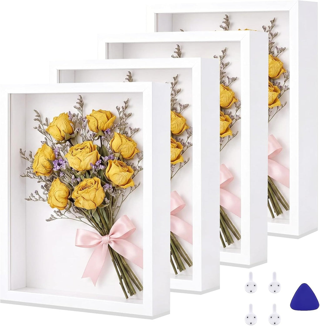 4 Pack Shadow Box Frame, 8"x10" Wood Shadow Boxes Display Cases
