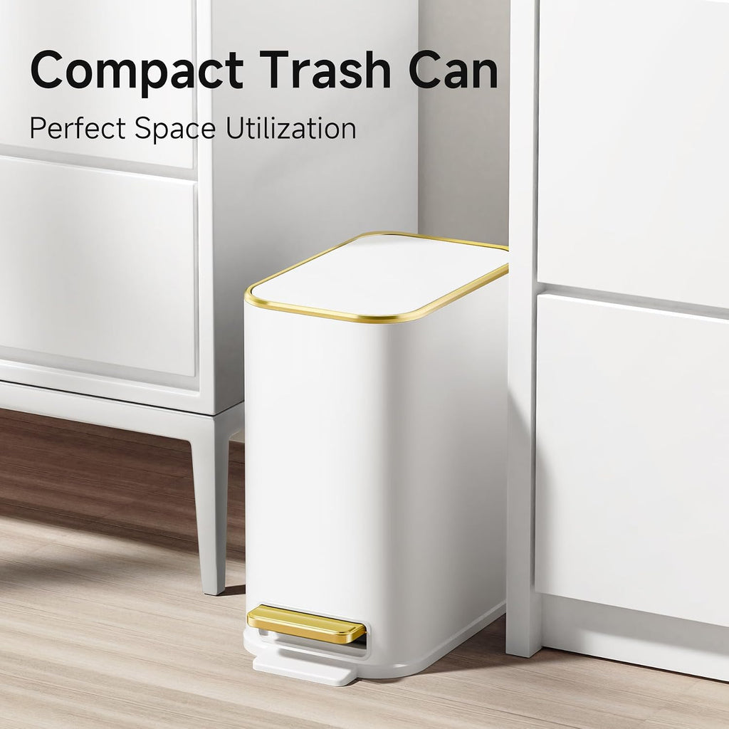 TIPGO Small Bathroom Trash Can with Lid, 5 Liters / 1.3 Gal, White