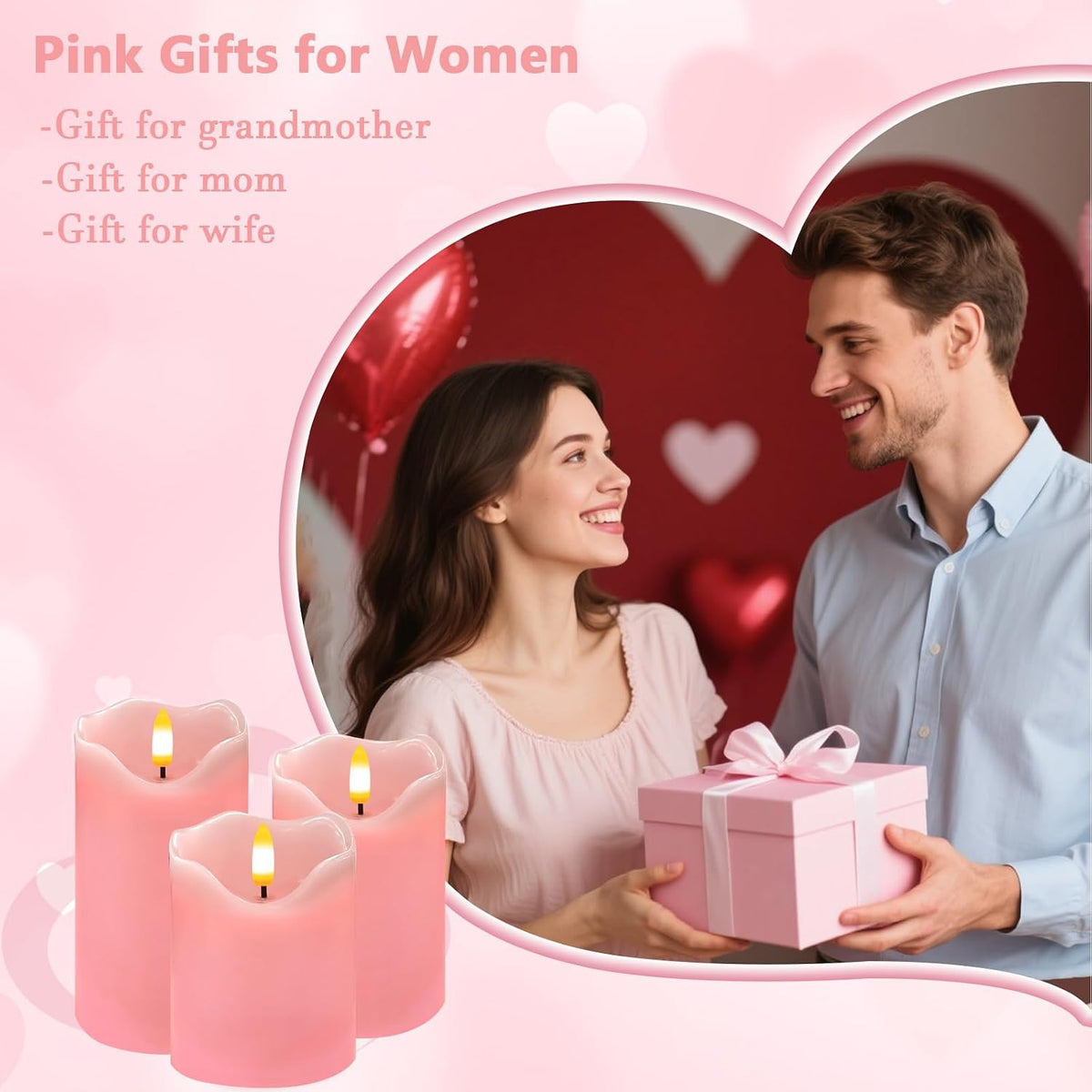VEEKI Pink Flameless Candles Set of 3, Pastel Candles with Remote & Timer