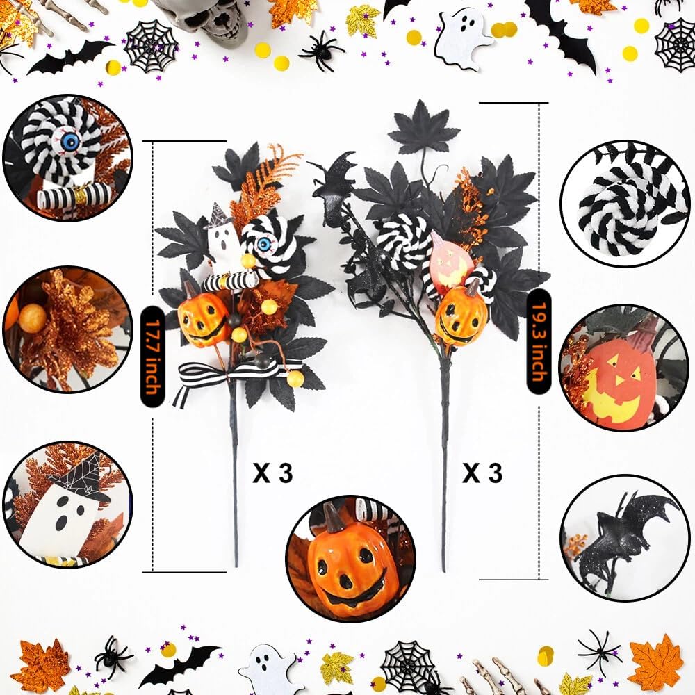 6 PCS Halloween Flowers Faux Pumpkin Floral Stems Festive Halloween Picks