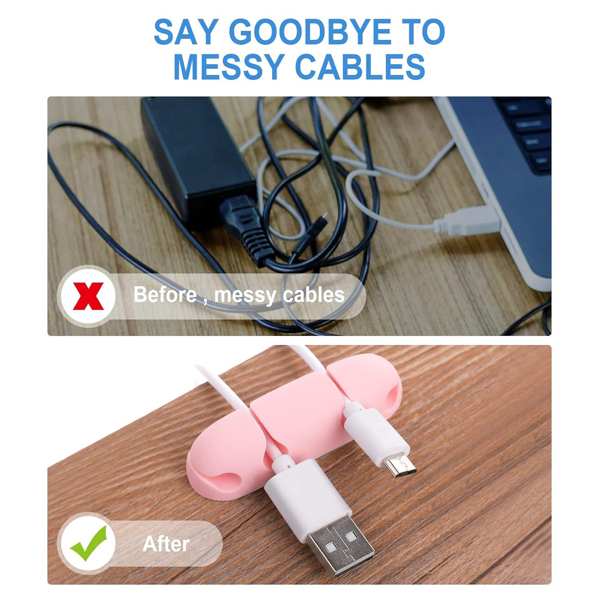 WLLHYF 3PCS Cable Clips, Cord Wire Organizer Silicone 4 Hole (Pink)