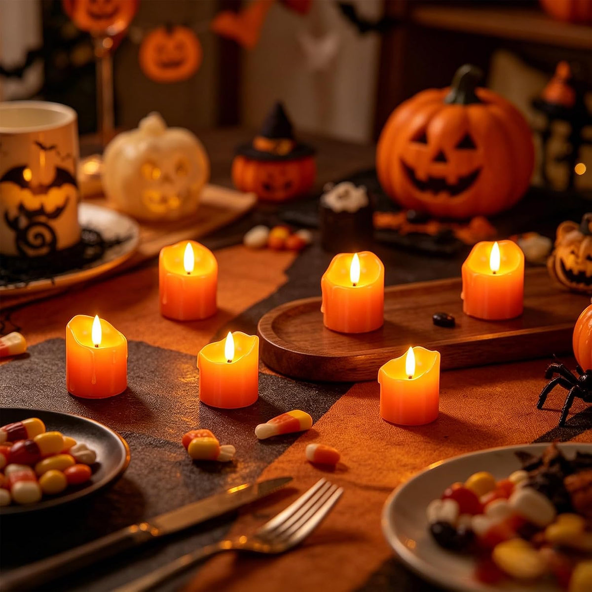 Wondise Halloween Orange Real Wax Votive Candles with Remote Timer