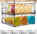 Hanging Under Shelf Storage Basket, 4 Pack Foldable Under Cabinet Metal Desk Storage Wire Rack Organizer for Kitchen Pantry Bookshelf Office Home, Easy to Install Slide-in Under Shelves (Black)