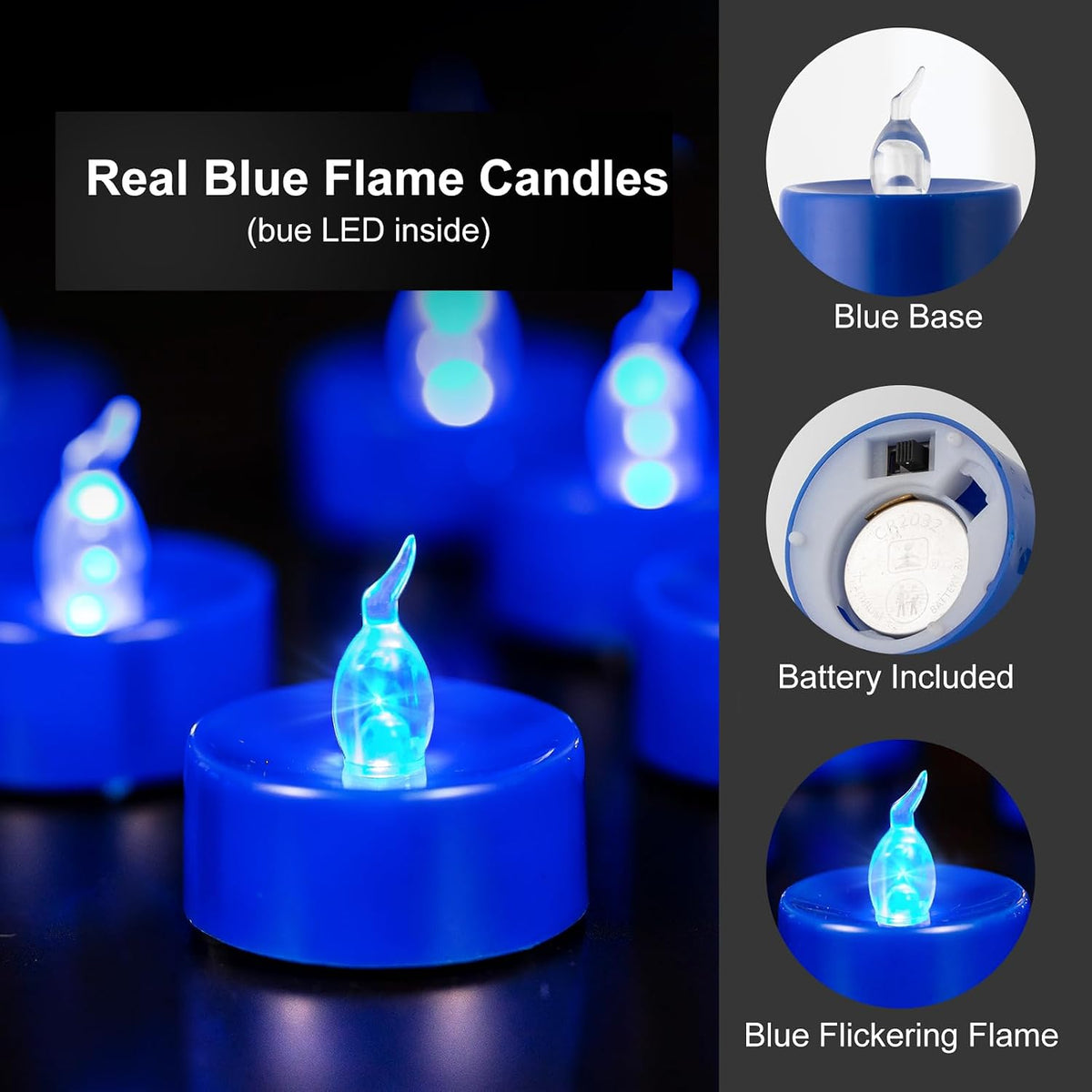 24 Pack Battery Operated Blue Flickering Flame LED Tea Lights
