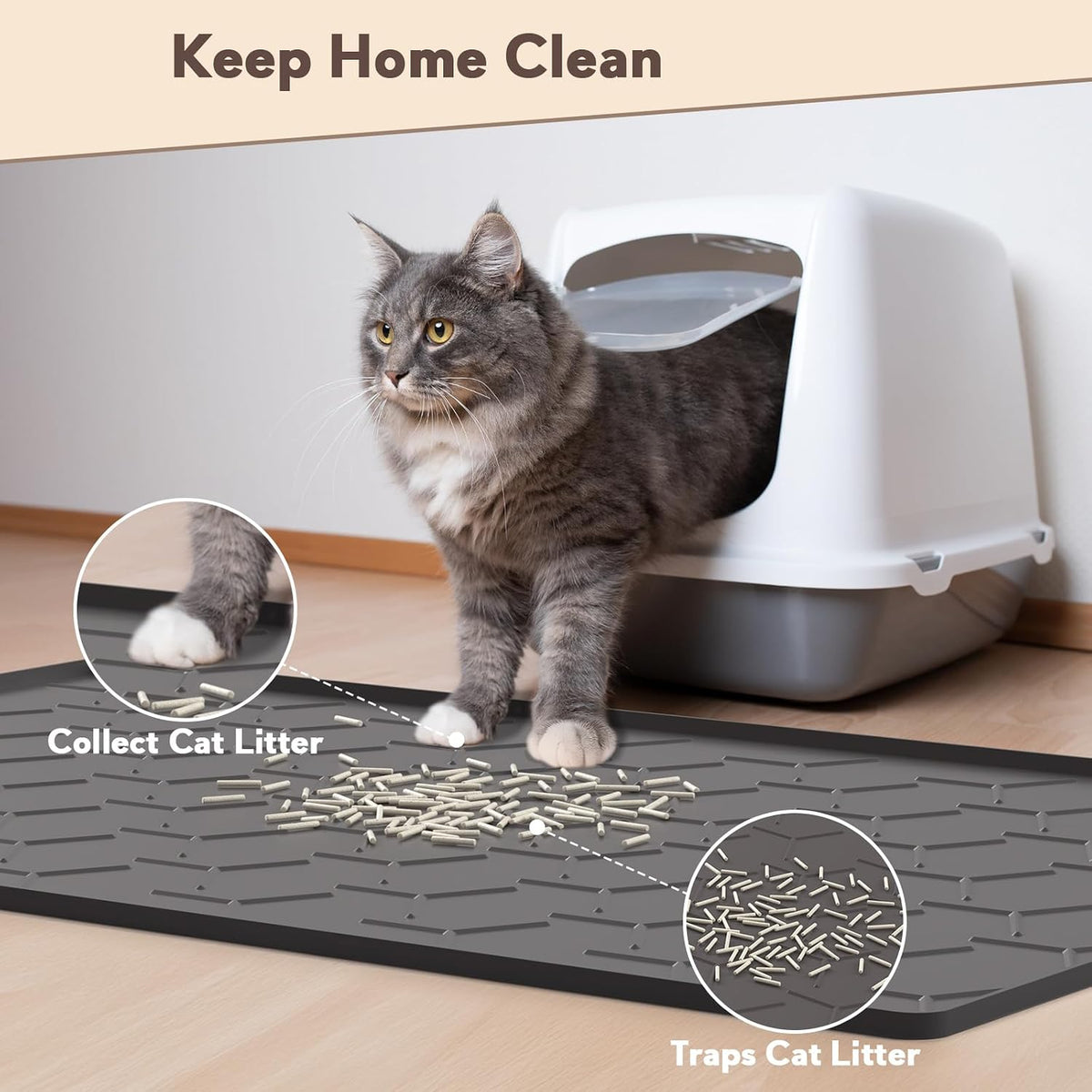 Garoopion Silicone Cat Litter Mat Large 40" X 28", Easy to Clean, Black