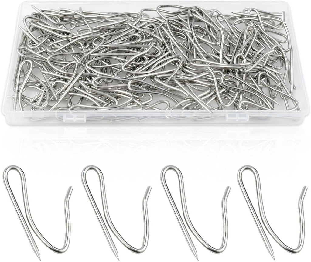 100 Pack Metal Curtain Hooks Stainless Steel Drapery Pins for Pinch Pleat Curtains Pin-On Drapery Hook for Window Curtain Door Curtain Shower Curtain Curtain Pin for Drapes with Clear Box (Silver)