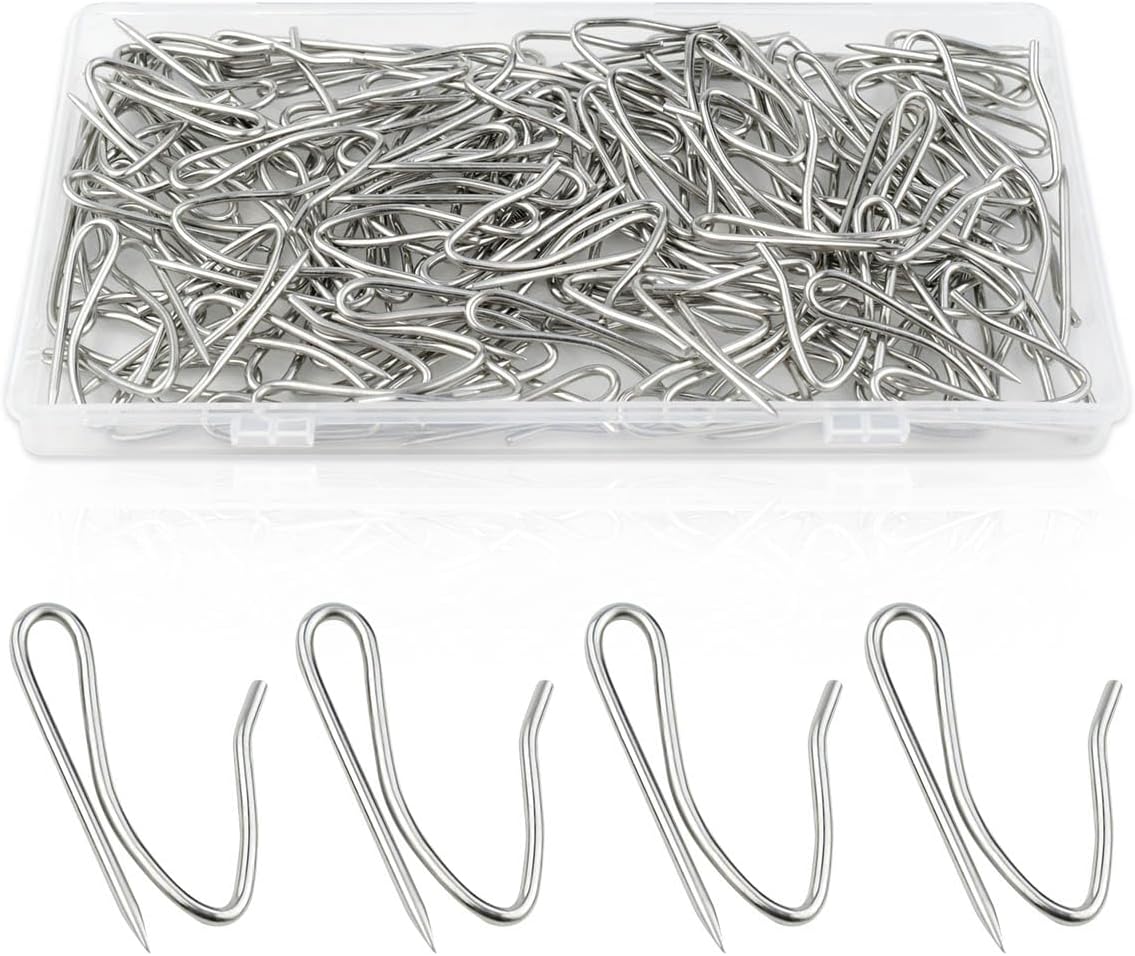 100 Pack Metal Curtain Hooks Stainless Steel Drapery Pins for Pinch Pleat Curtains Pin-On Drapery Hook for Window Curtain Door Curtain Shower Curtain Curtain Pin for Drapes with Clear Box (Silver)