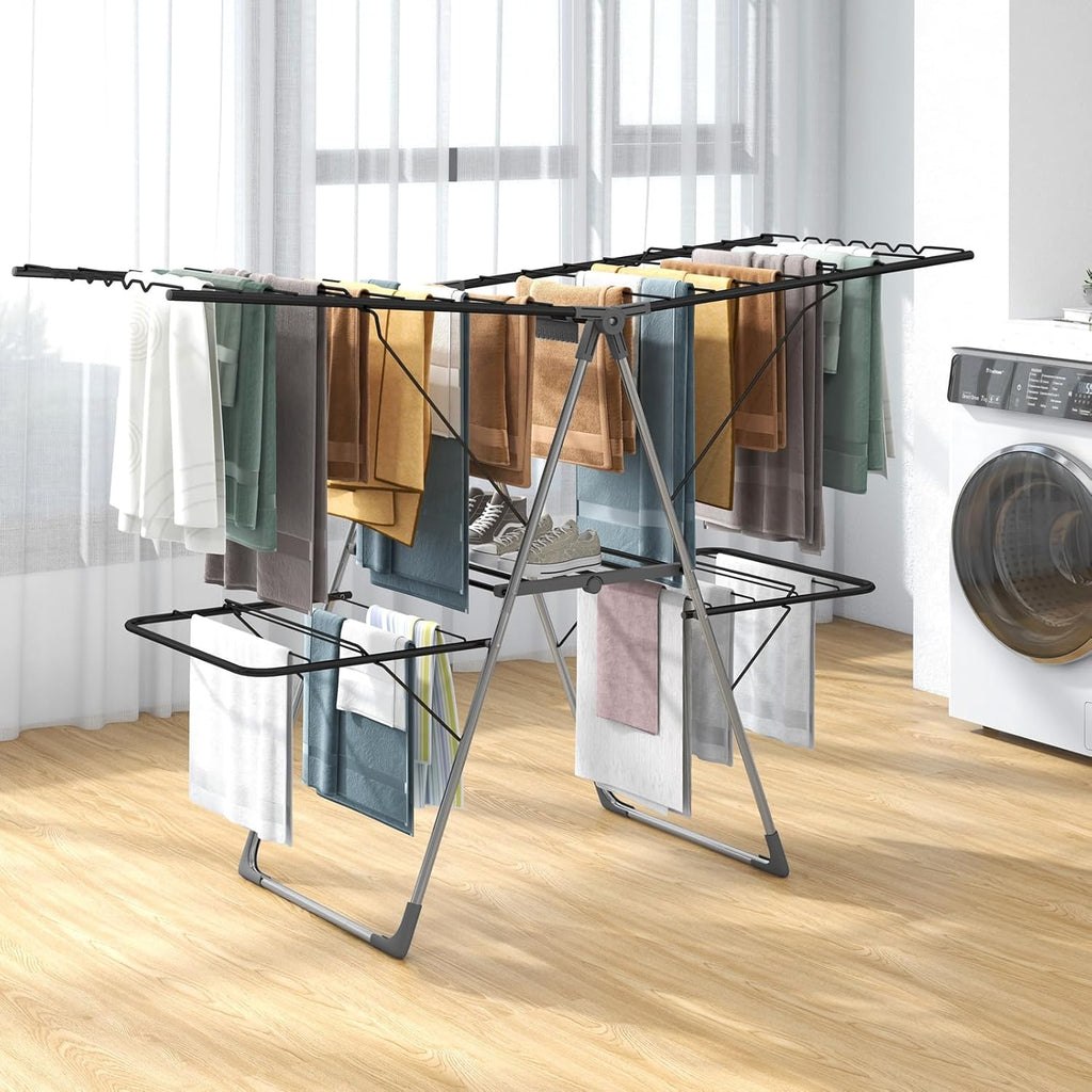 Tangkula 2-Tier Freestanding Foldable Clothes Drying Rack, No Assembly