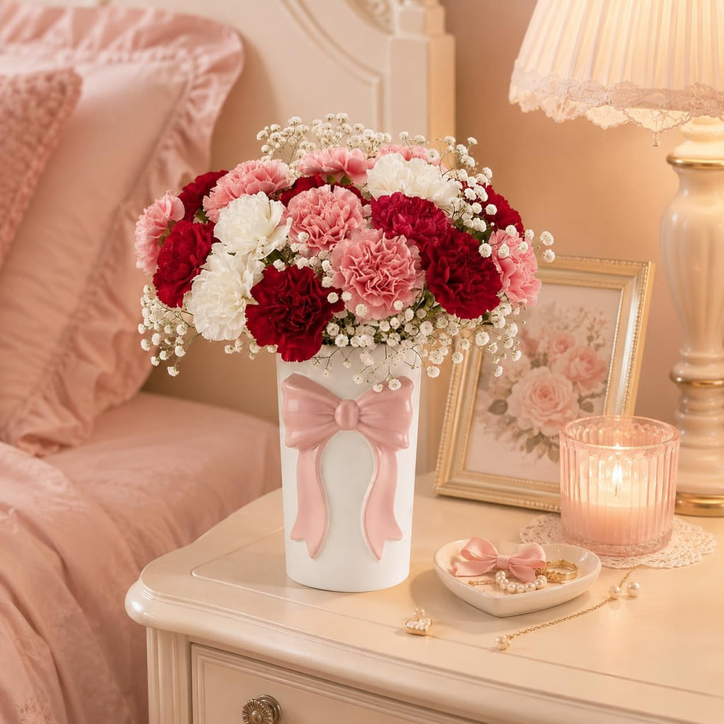 Pen Holder Bow Vase, White Flower Vase for Home Decor