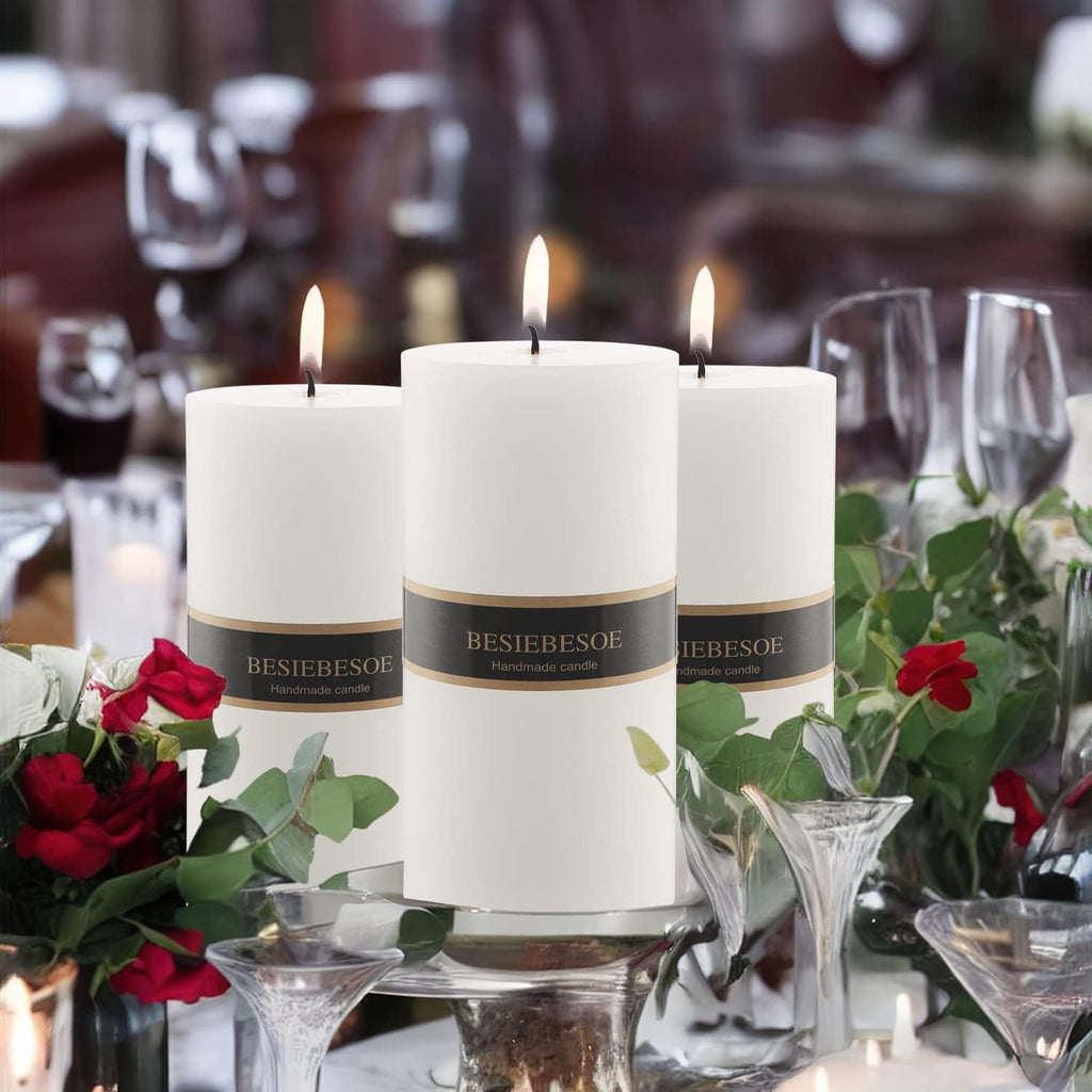 3×6 White Pillar Candles Set of 6 Unscented Handpoured Weddings, Home Decoration, Restaurants, Spa, Church Smokeless Cotton Wick 300 Hour