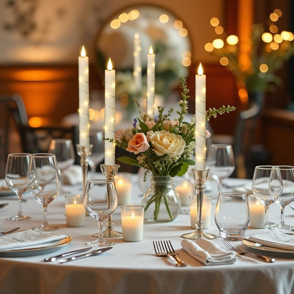 Flameless Taper Candles Battery Operated LED Candlesticks with Remote Wax