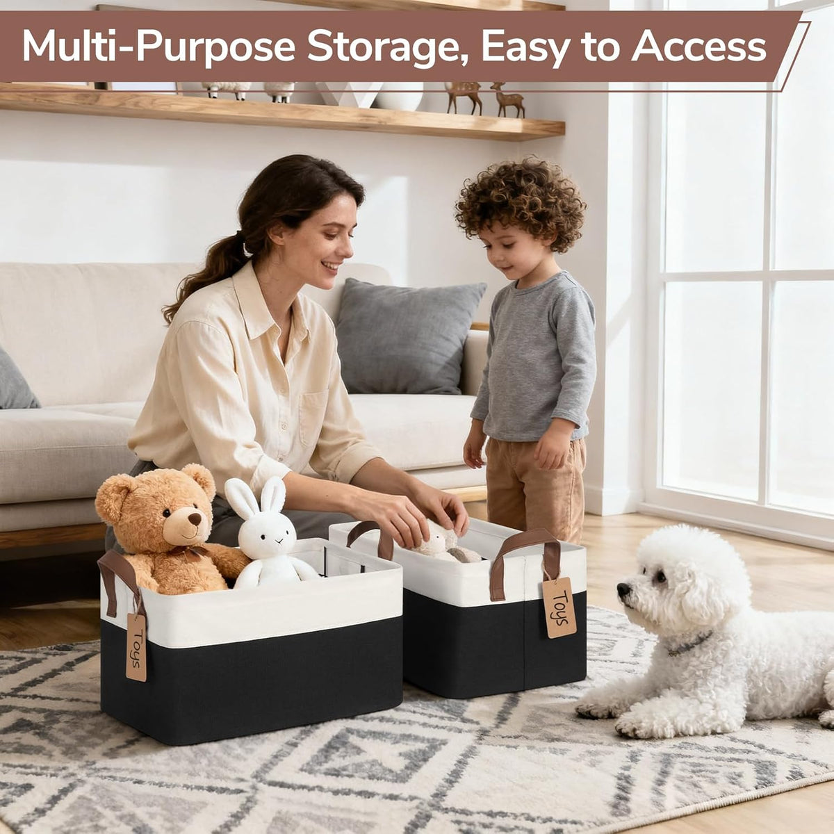 CHICVITA 4 Pack Fabric Storage Bins for Shelves, 20L Black & White