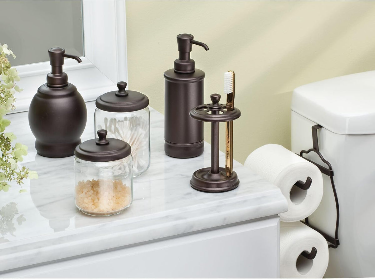 iDesign Metal Toothbrush Holder - Bathroom Cup for Bathroom Organization, The York Collection - 3.25" x 3.25" x 5.75", Bronze
