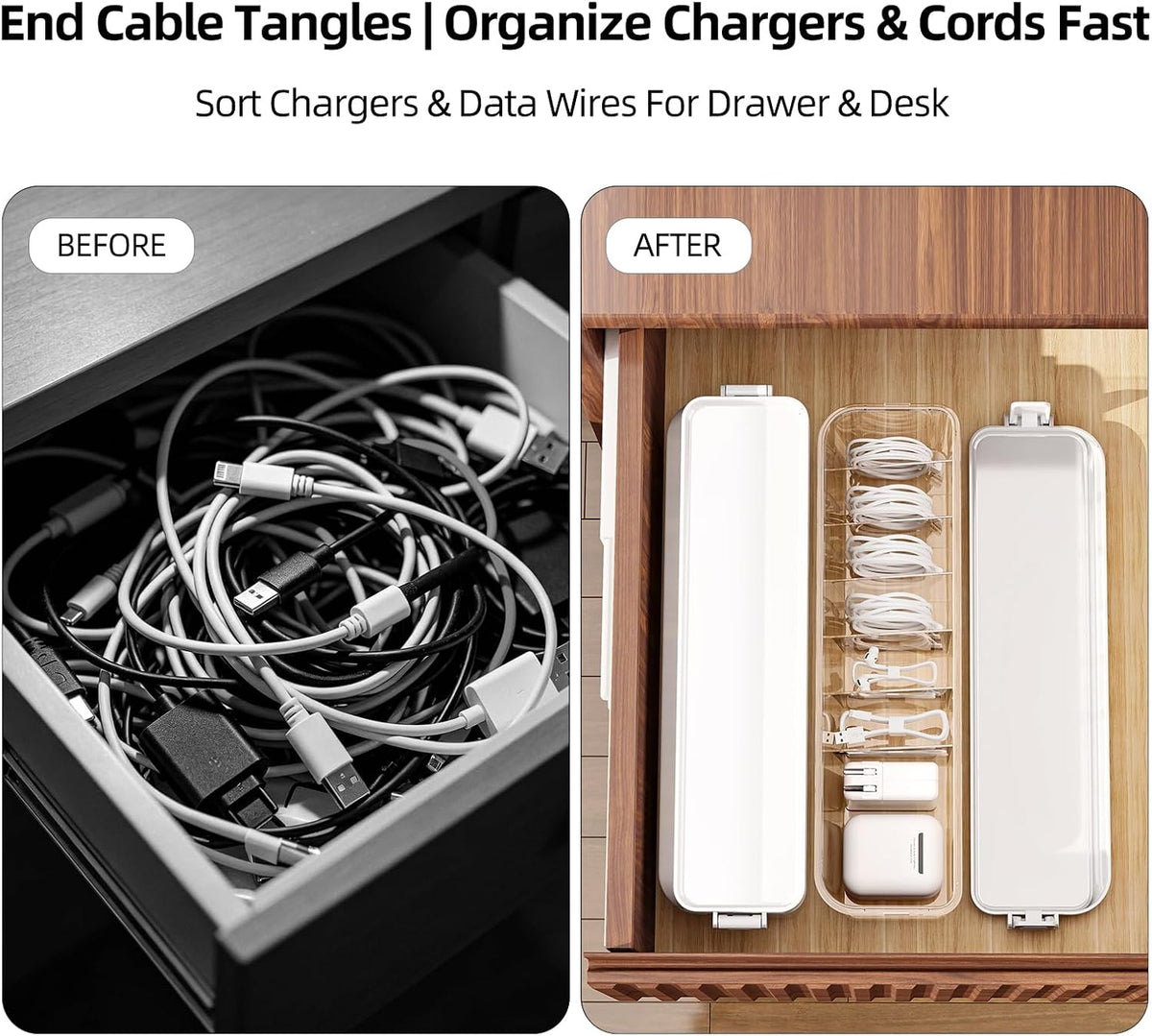 2 Pack Cable Organizer Box with Lid, Charge Cord Storage Organizer