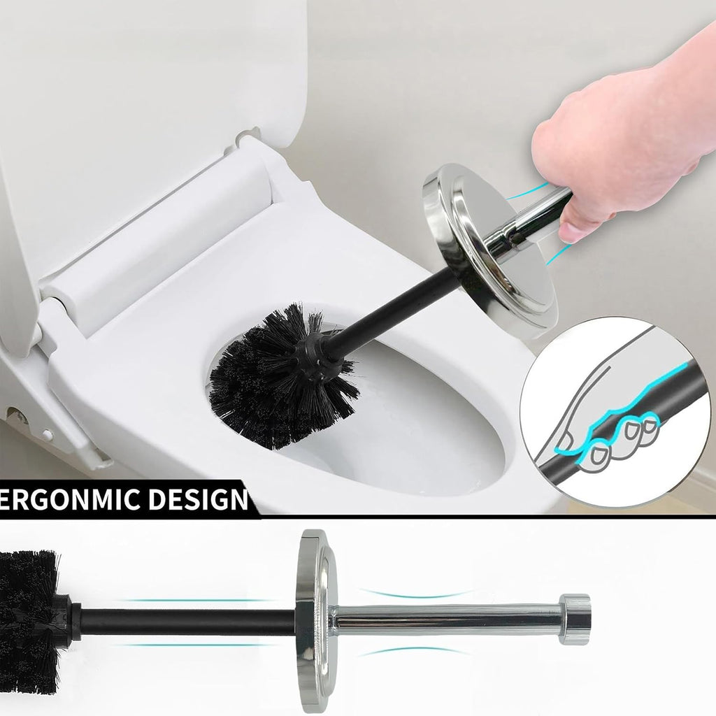 Silver Chrome Toilet Bowl Brush with Holder with Removable Plastic Liner, Durable Bathroom Cleaning Tool, Bathroom Cleaner Brush for Efficient Cleaning and Hygiene