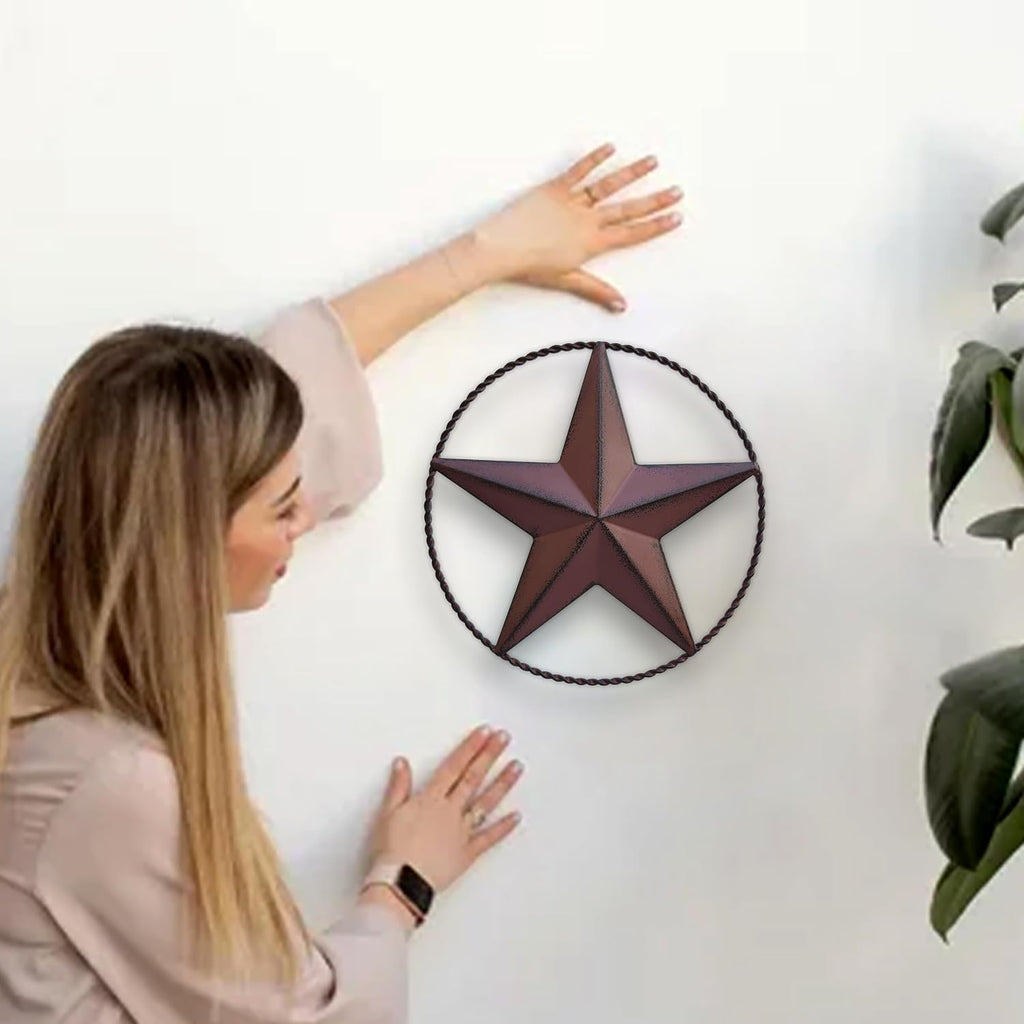 JoyEvy 9.5" Red Barn Star Wall Decor, Metal Stars for Outside or Inside of House, Iron Texas Stars Rustic Vintage Western Country Home Farmhouse Wall Art Decorations
