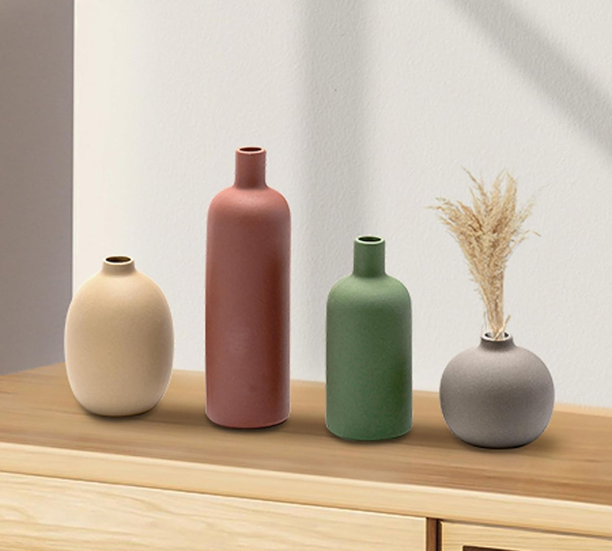 Ceramic Vase Set of 4, Modern Neutral Decorative Flower Vases