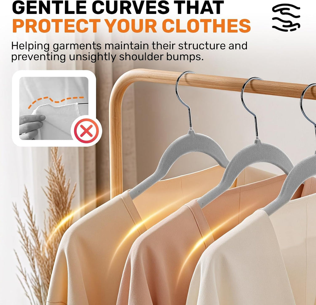 Sishynio Velvet Shirt Hangers 30 Pack, Slim Felt Hangers Gray