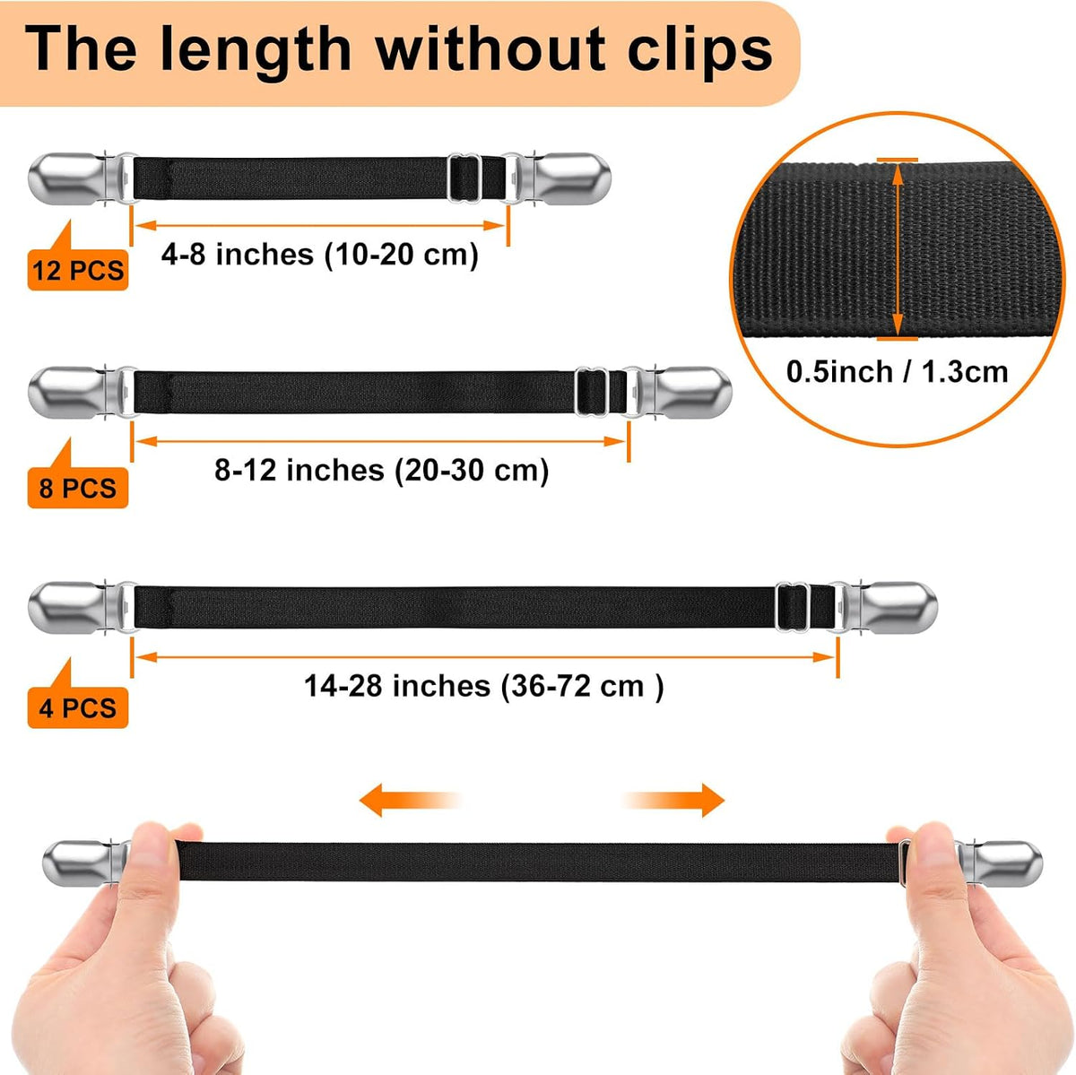 Boao 24 Pcs Bed Sheet Straps Heavy Duty Adjustable Elastic Fasteners Fitted Bed Holder Mattress Corner Sheet Fasteners Clips for Home Room Couch Supplies(Black)
