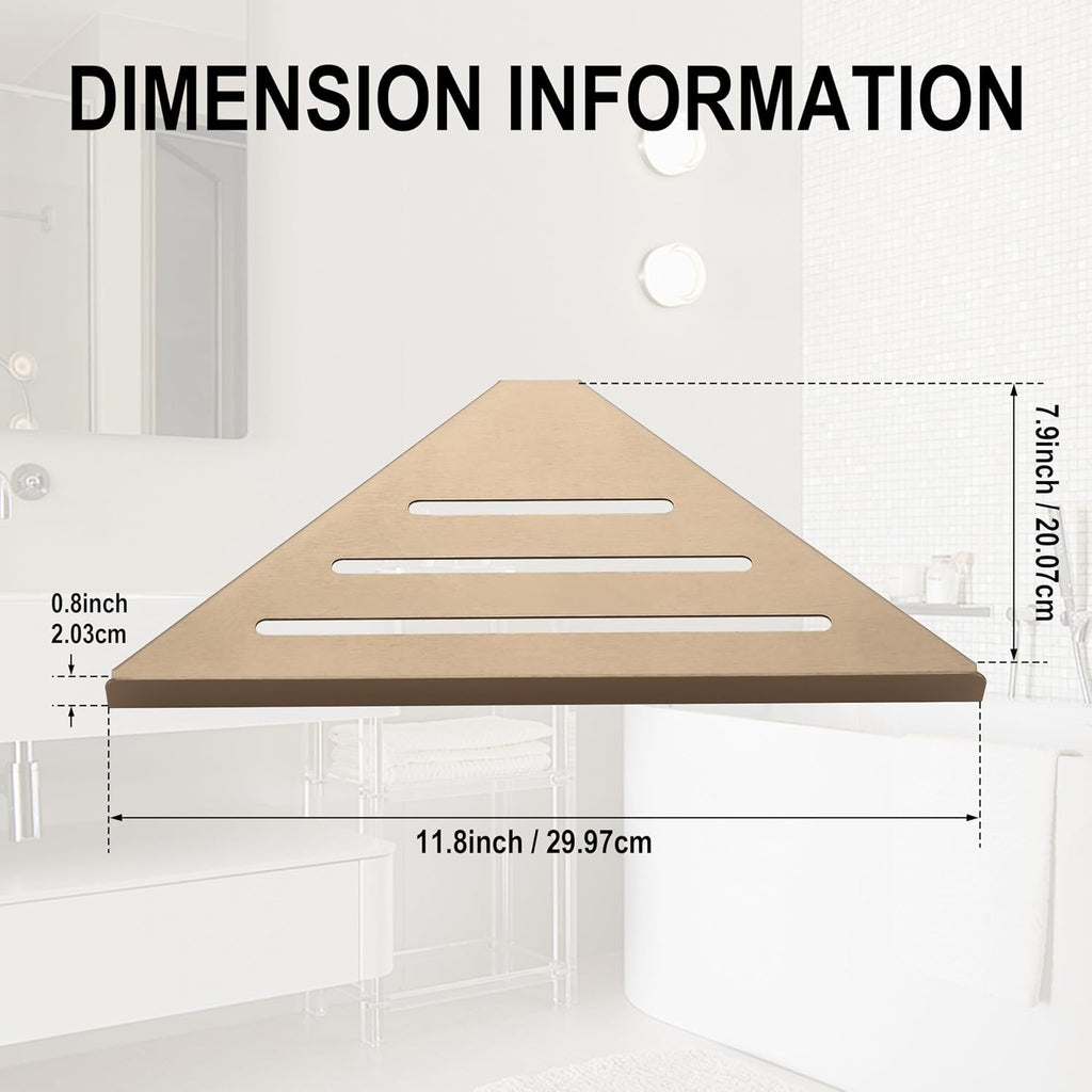BVL Corner Shower Shelf, 8 Inch Champagne gold 2-PACK Bathroom Corner Organizer, Adhesive Wall Mounted Shower Caddy, Waterproof Rustproof Metal Storage Rack for Shampoo Soap