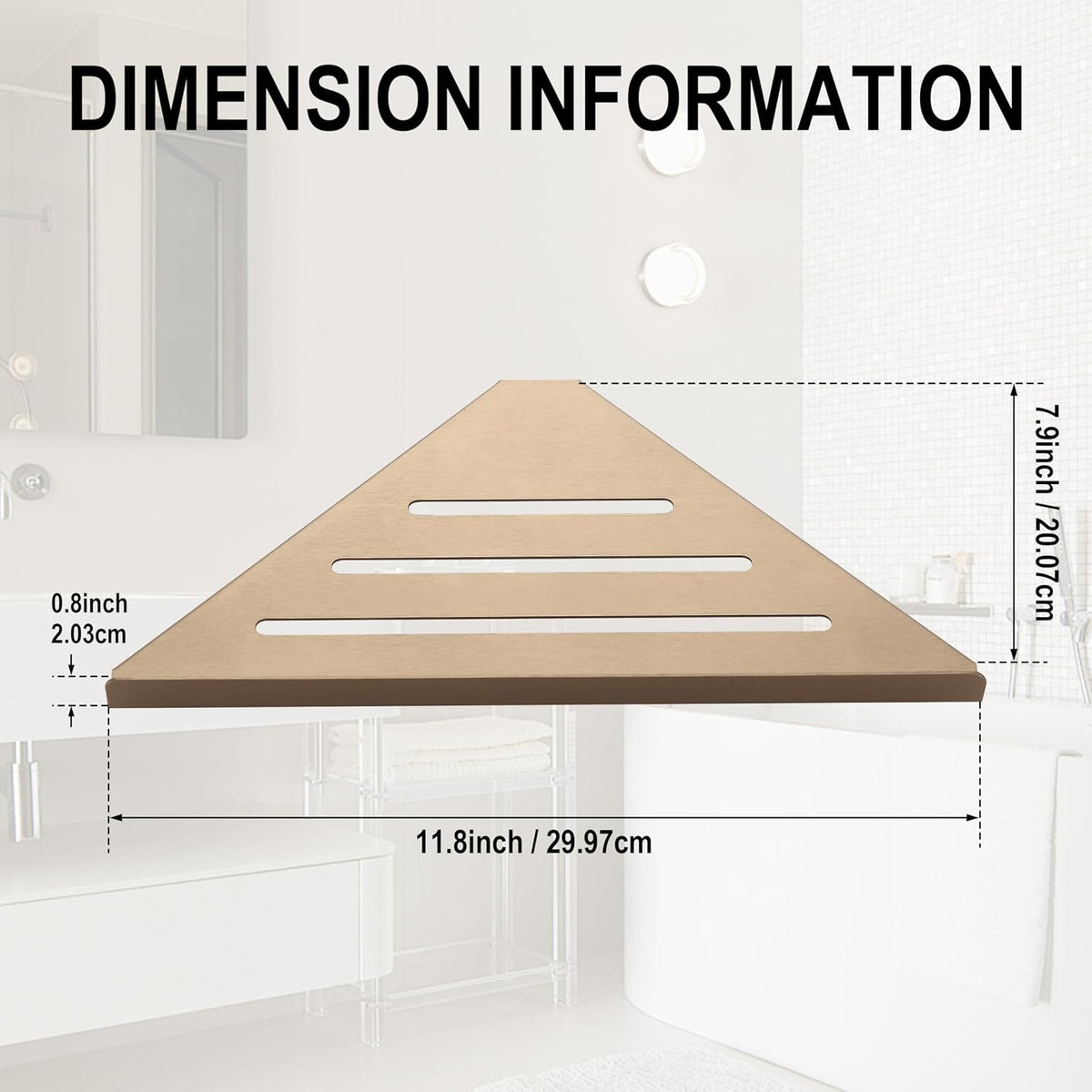 BVL Corner Shower Shelf, 8 Inch Champagne gold 2-PACK Bathroom Corner Organizer, Adhesive Wall Mounted Shower Caddy, Waterproof Rustproof Metal Storage Rack for Shampoo Soap