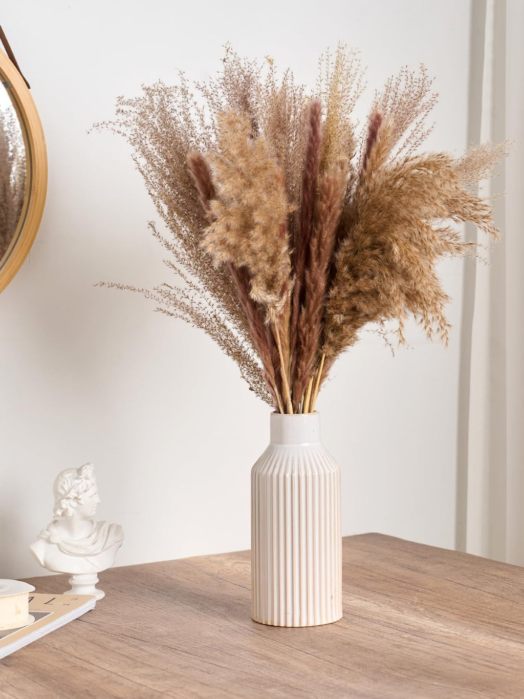 STHIE 8 Inches Ceramic Flower Vase, White Vases for Centerpieces
