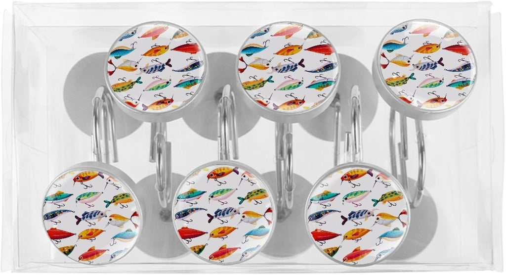 12 Pcs Fishing Lures Shower Curtain Hooks, Decorative Shower Curtain Rings for Bathroom, Stainless Steel Rustproof Curtain Rings Hangers for Shower Curtain Rod