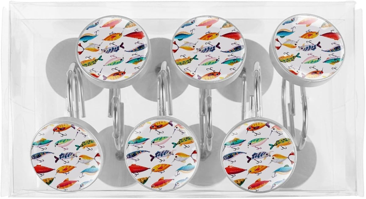 12 Pcs Fishing Lures Shower Curtain Hooks, Decorative Shower Curtain Rings for Bathroom, Stainless Steel Rustproof Curtain Rings Hangers for Shower Curtain Rod
