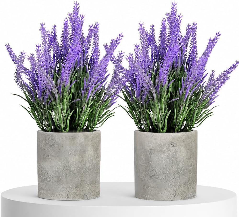 HappyFiller Fake Flowers Purple Artificial Lavender Bunches Faux Plants for Window Patio,Rustic Farmhouse, Wedding Centerpieces,Indoor Decorations,Home Vase Fillers,2 Pack