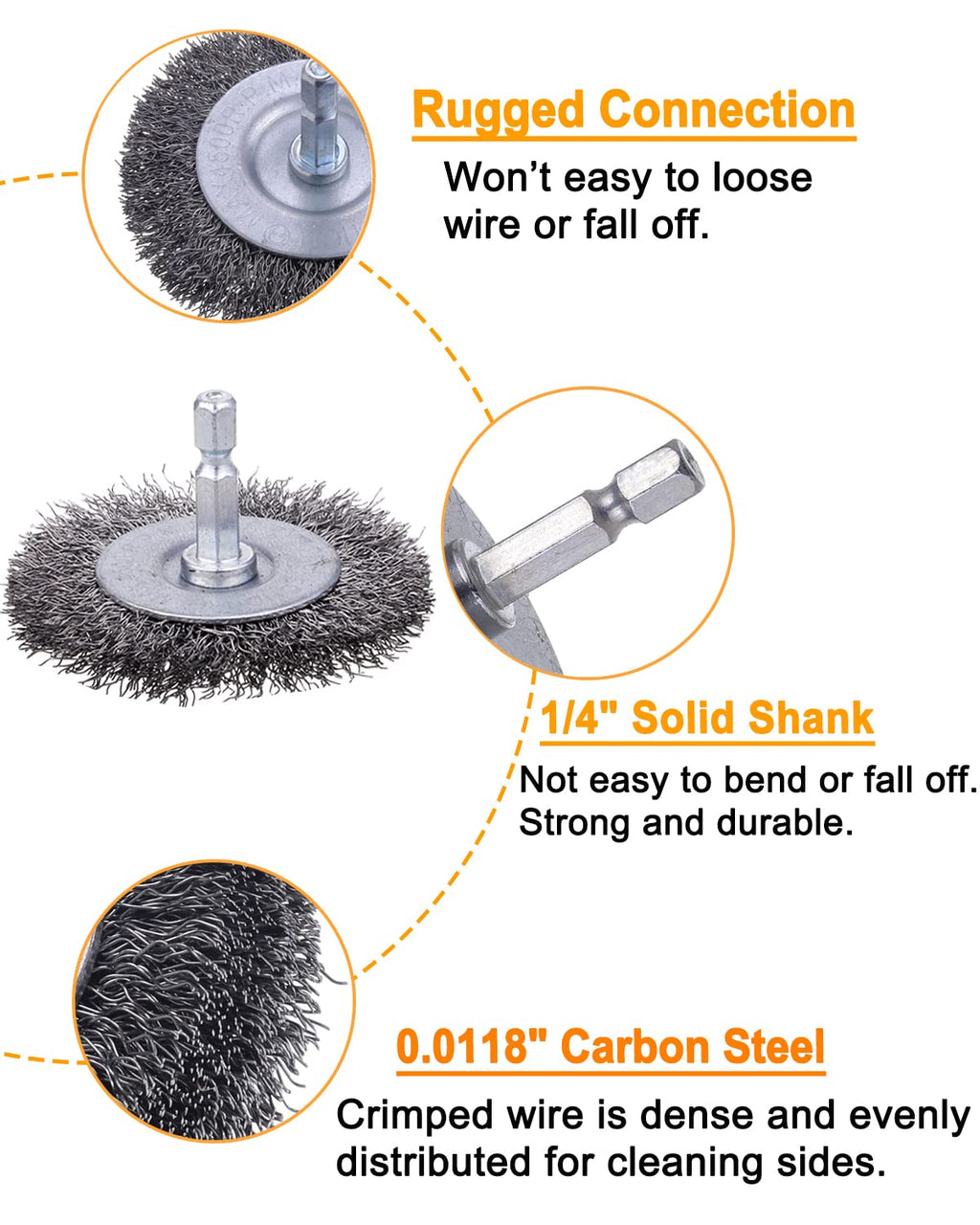 Rocaris 40 Pack Carbon Steel Wire Wheel Brush with 1/4-Inch Hex Shank