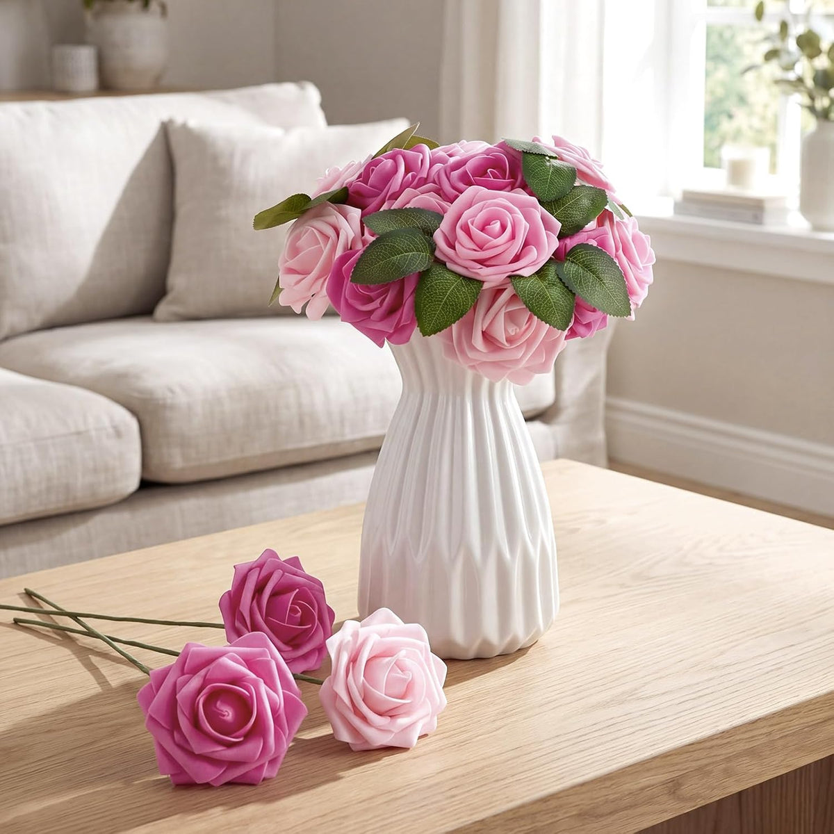 100 Pcs Artificial Rose Flowers, Three Shades of Pink