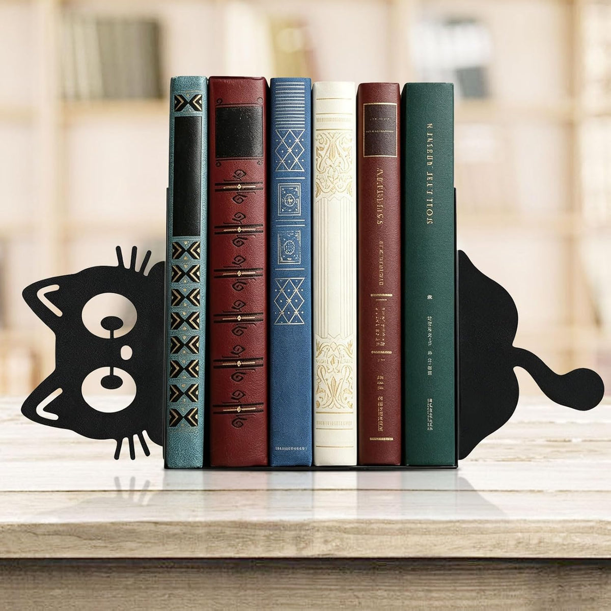 Cat Bookends Set of 2, Peeping Cat Bookends for Shelves Decorative