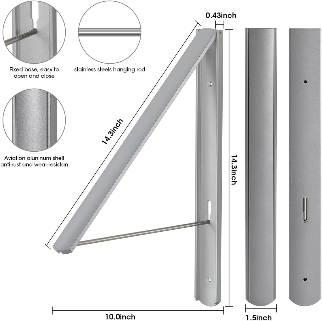 Foldable Clothes Drying Rack, Wall Mounted, Silver
