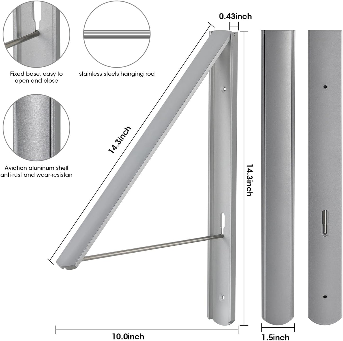 Foldable Clothes Drying Rack, Wall Mounted, Silver