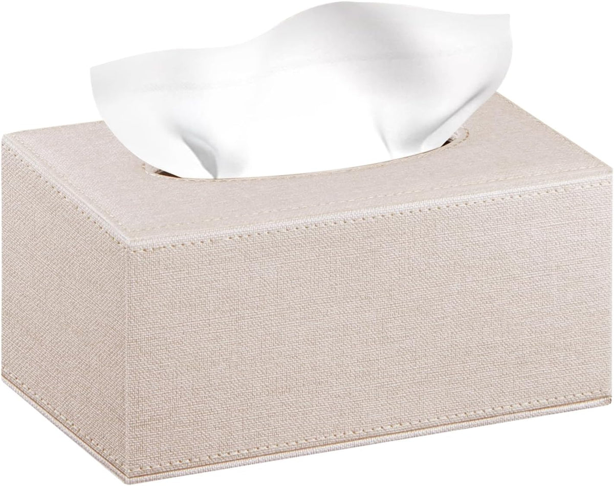 Linen Tissue Box Cover Rectangle,Leather Aesthetic Facial Tissue Box Holder