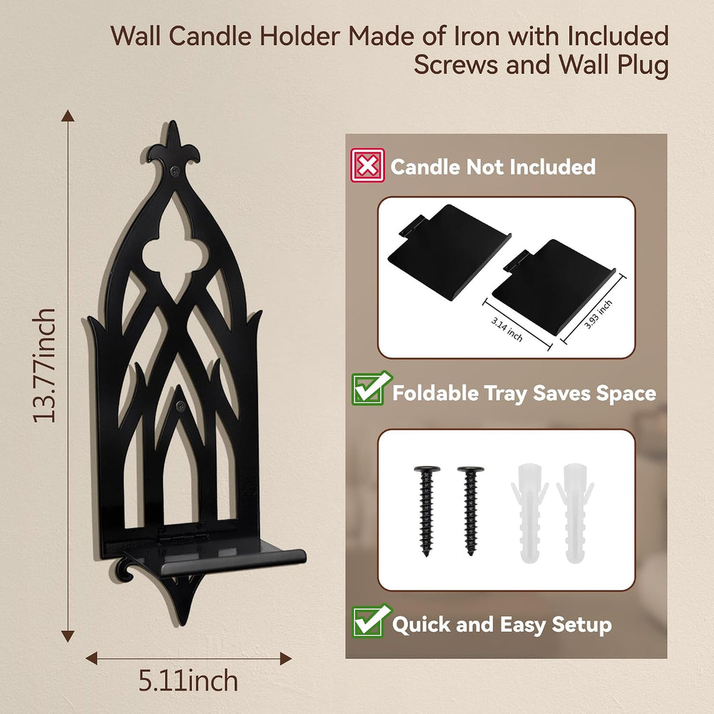 Wall Candle Sconces Set of 2, Victorian Gothic Metal Candle Holders for Pillar, Tealight, and LED Candles, Decorative Wall Decor for Living Room Dining Room (Black)