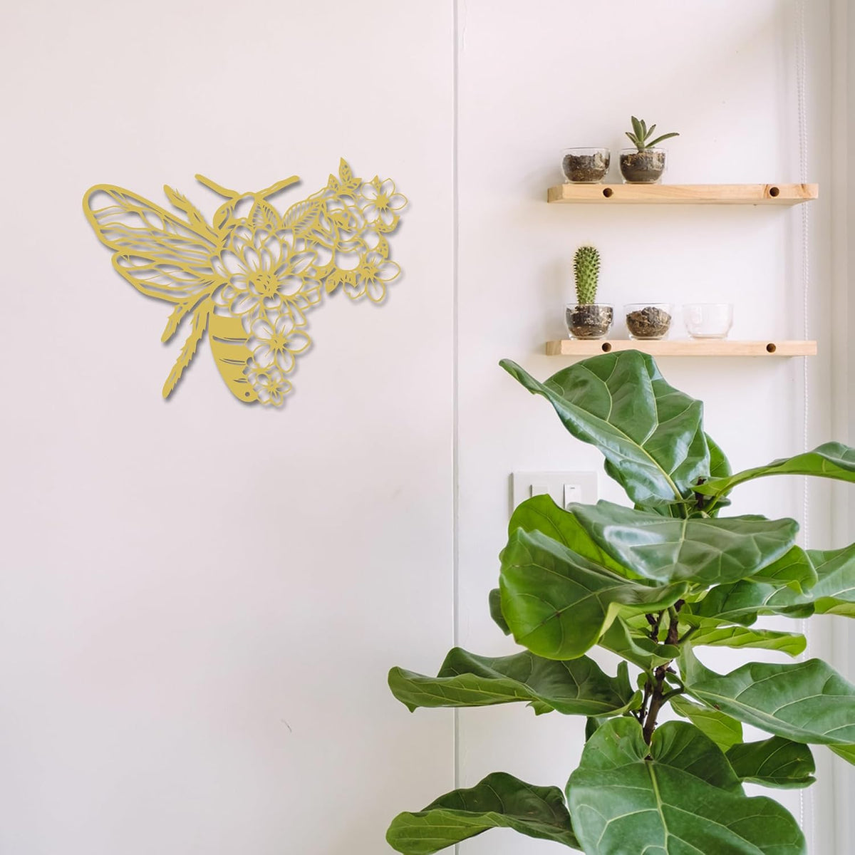 Rajukit Bohemian Bee Flower Metal Wall Art Gold for Living Room