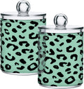 Green Black Leopard Print Qtip Holder Acrylic for Cotton Ball Swab 2 Packs