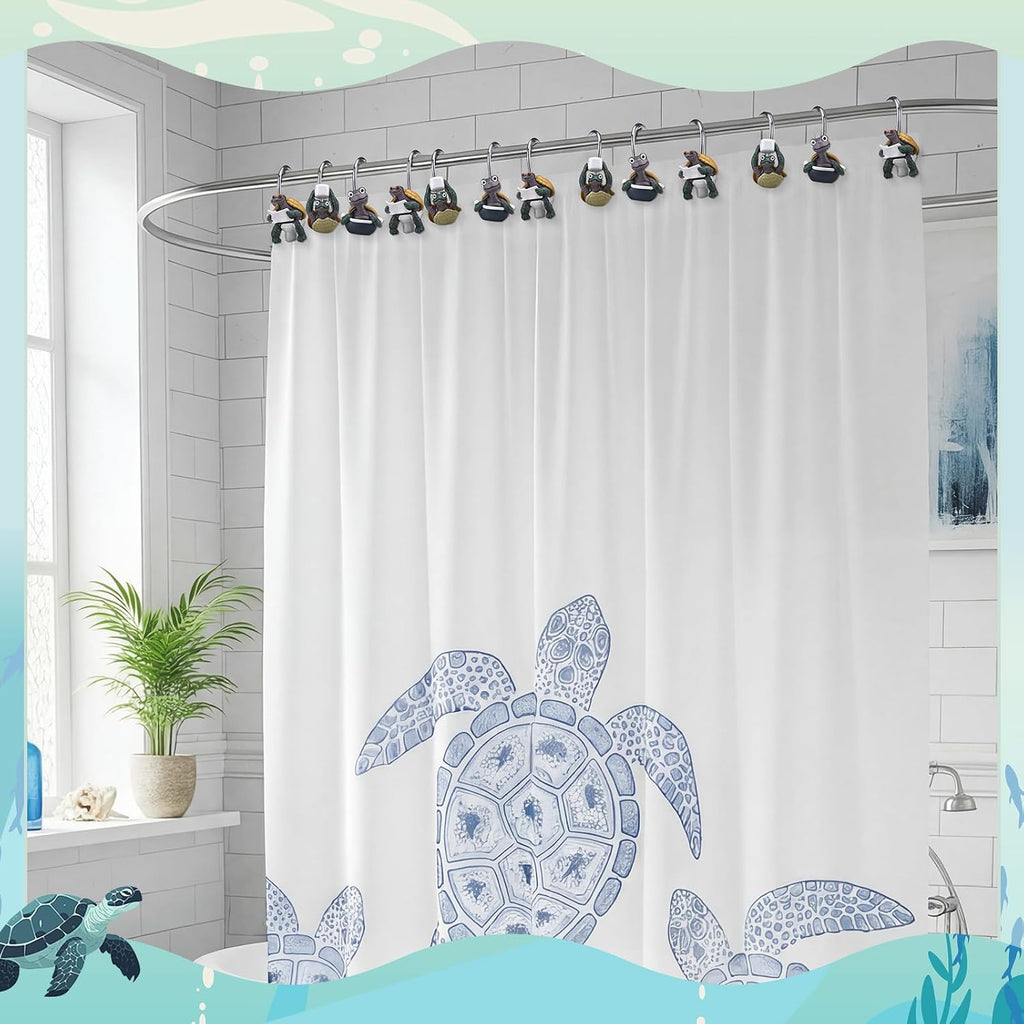 Amyhill 12 Pcs Turtle Shower Curtain Hooks, Nautical Stainless Steel