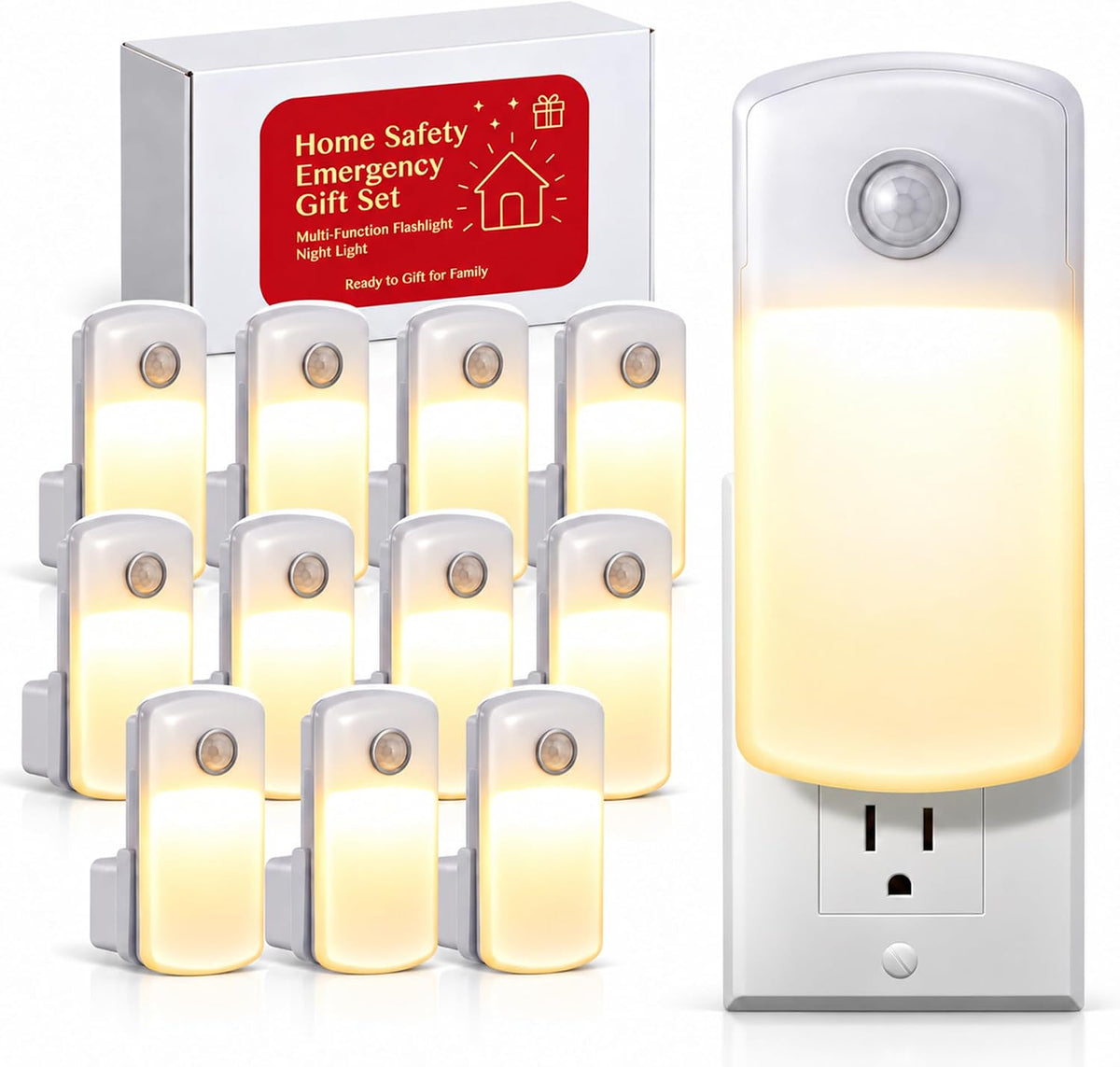 Enhon 12 Pack 4 in 1 Home Emergency Power Failure Night Lights, Warm White