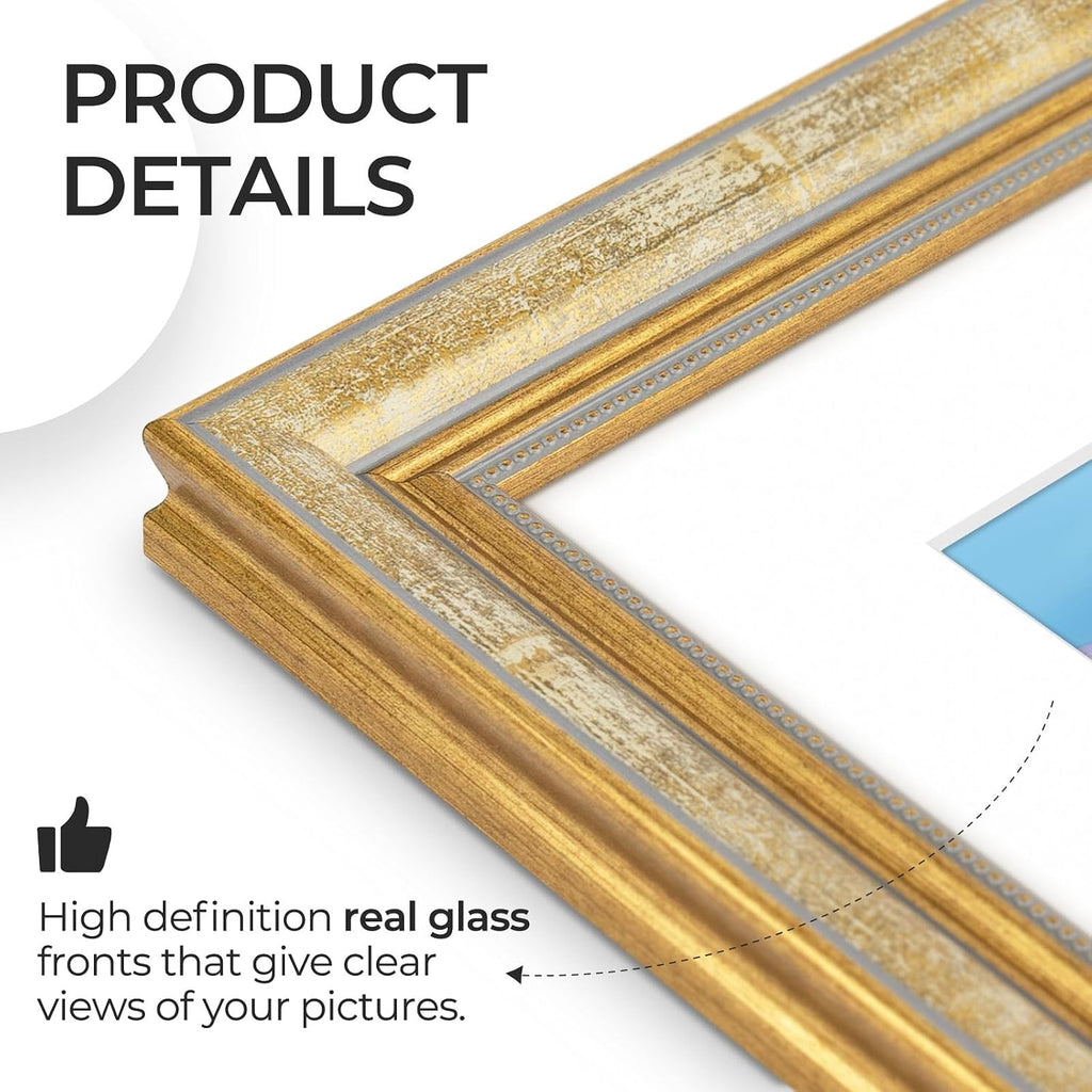 11x14 Ornate Picture Frame with Real Glass Holds 8x10 Photo,Vintage Gold