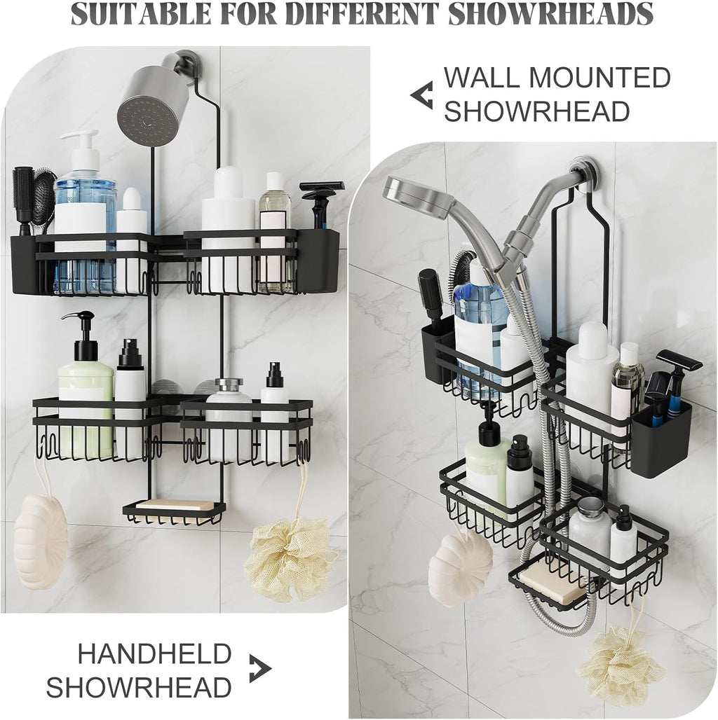 Shower Caddy Hanging for Bathroom Organizers and Storage - 3-Tier Adjustable Anti-Swing Shower Organizer Hanging with Heavy-Duty Suction Cups, Damage-Free Rustproof (Black)