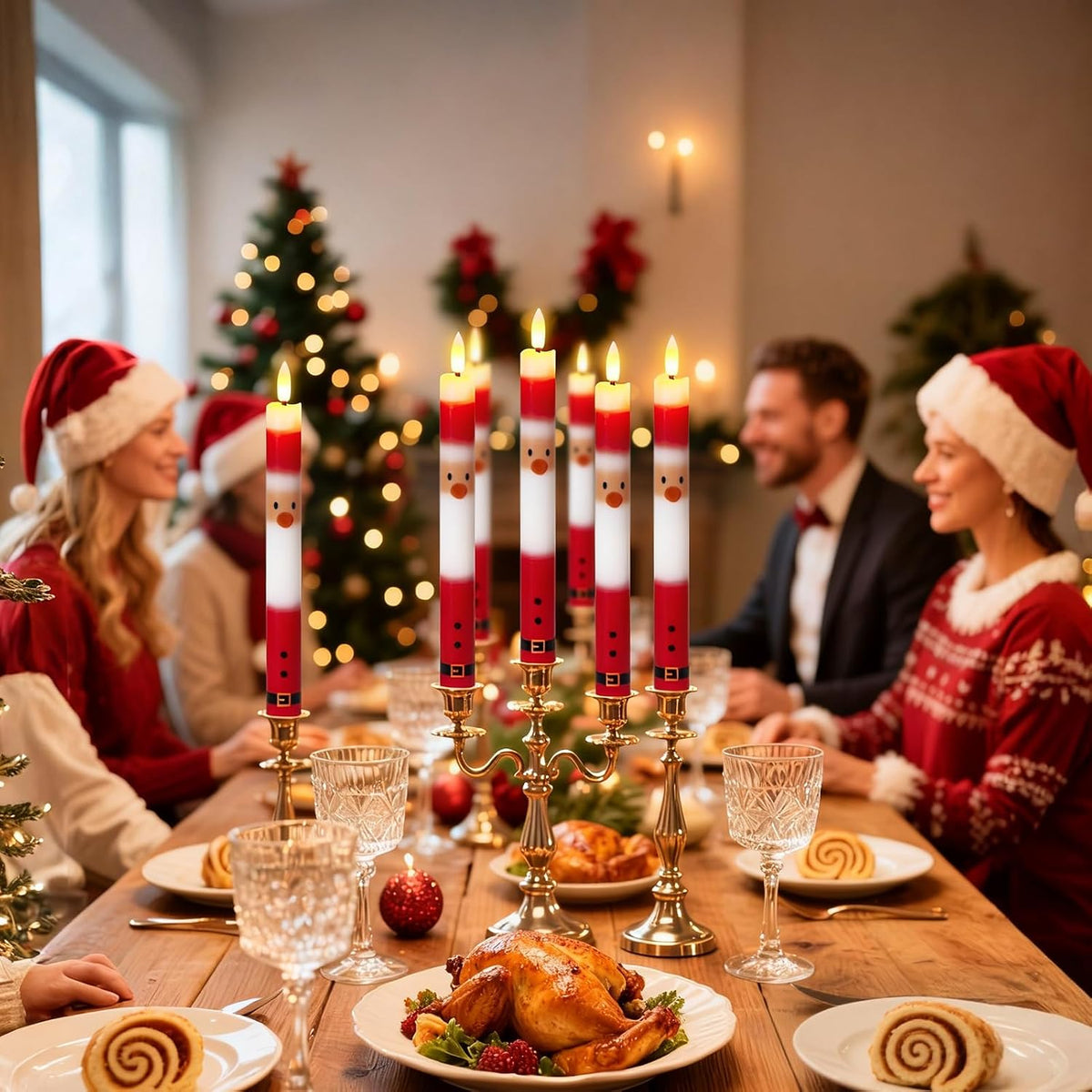 Wondise Christmas Santa Flameless Taper Candles with Remote Timer