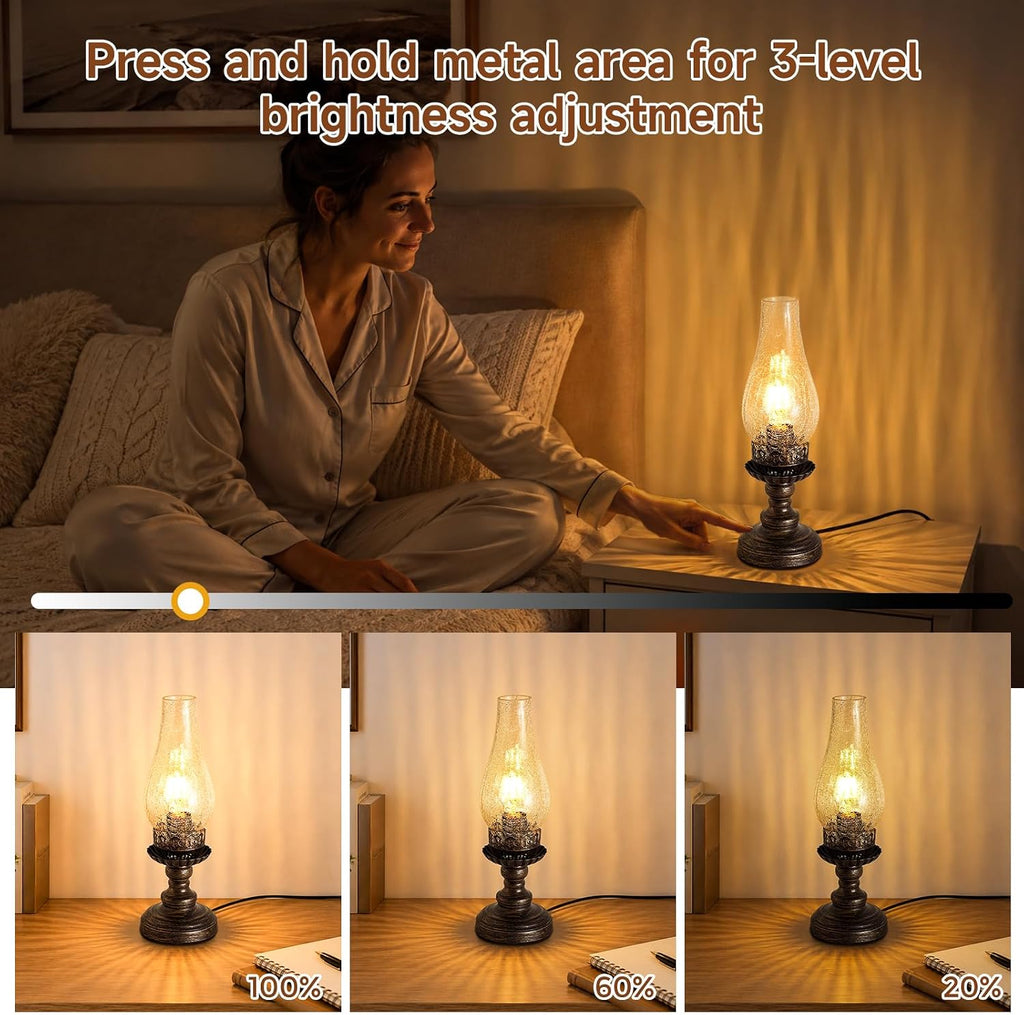 Set of 2 Vintage Table Lamps, Oil Lamp Style, E26 3-Level Dimming