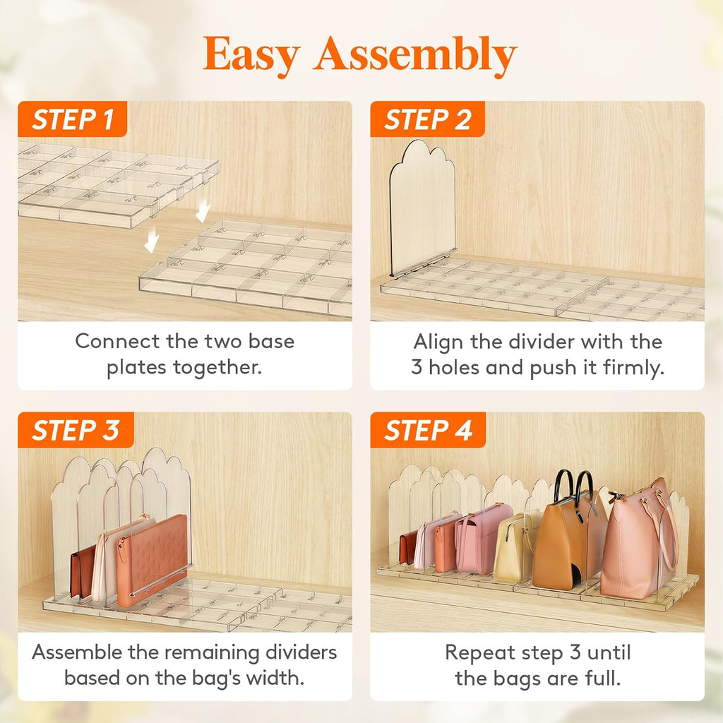 Lifewit Purse Organizer for Closet, 9.7" Tall Clear Handbag Shelf Dividers