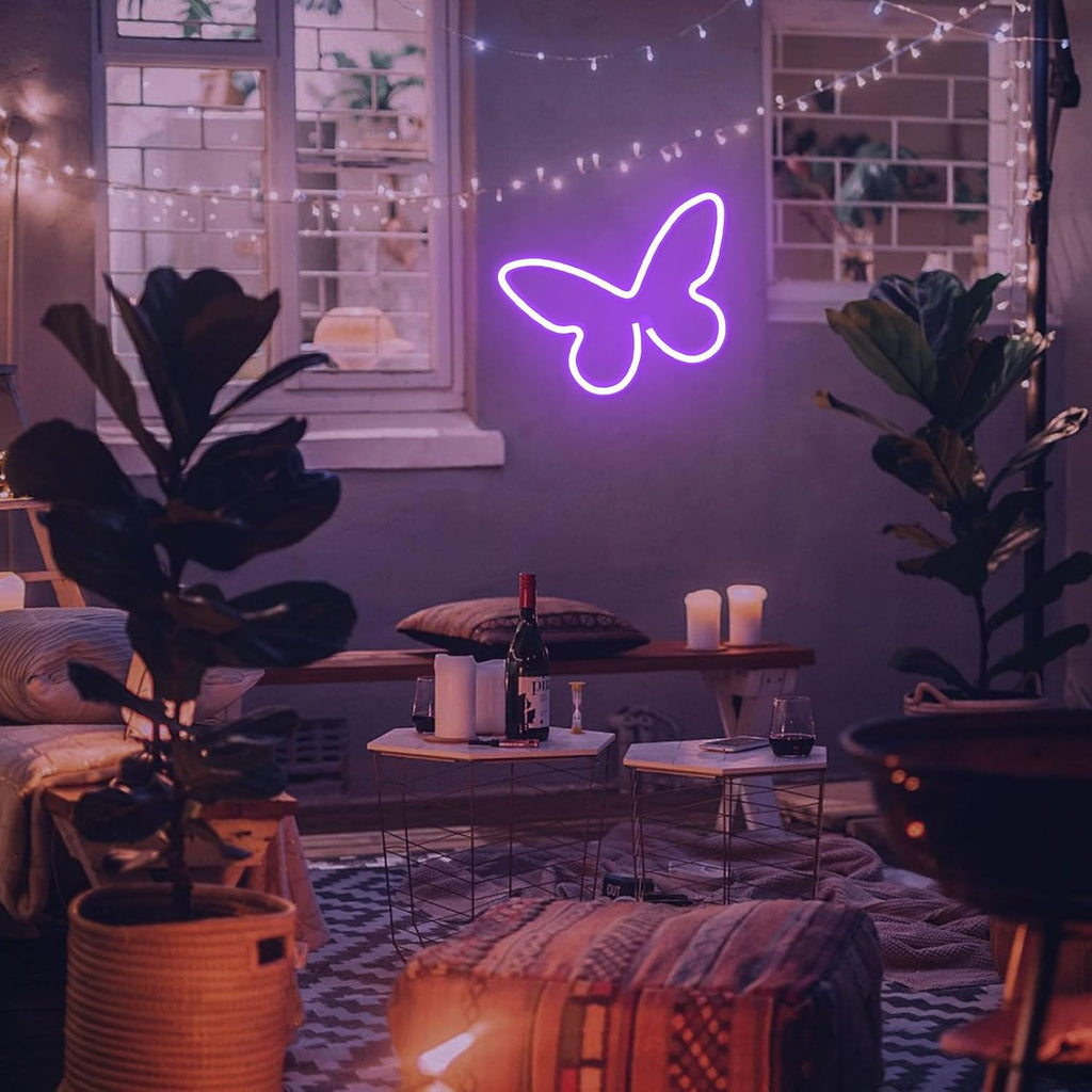 2 PCS Butterfly Neon Signs Purple Butterfly LED Neon Light for Bedroom