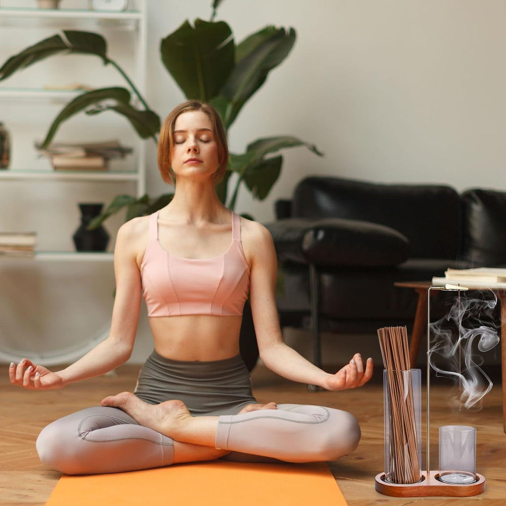 2-in-1 Wooden Incense Holder with Stable Anti-Tip Dual Glass Cups