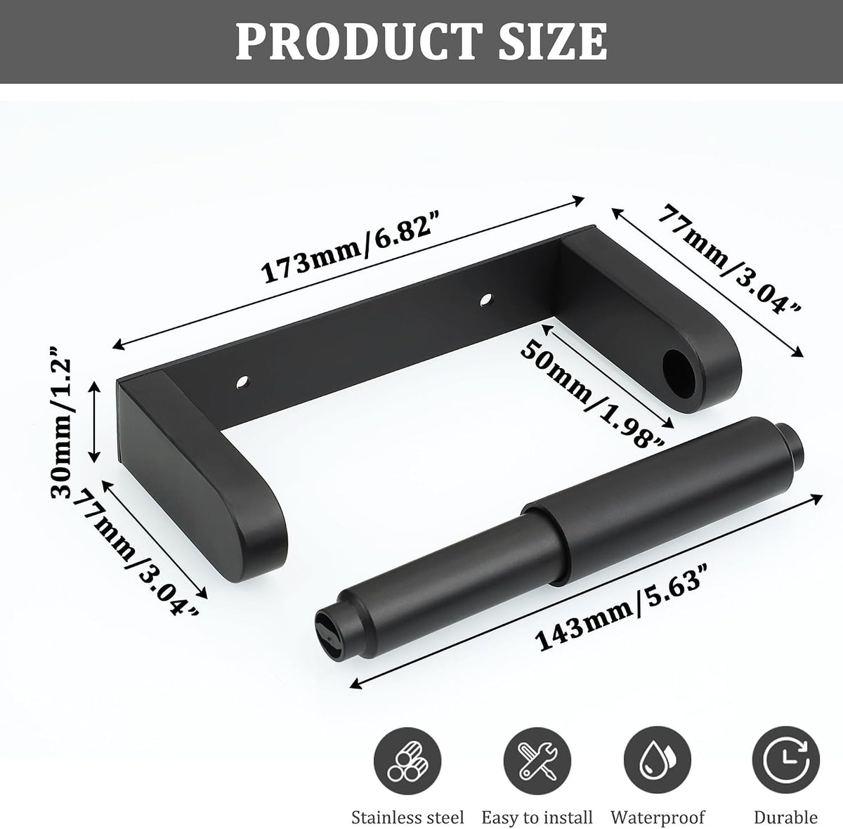 Alise Black Toilet Paper Holder Wall Mounted with Adhesive or Wall Drilling