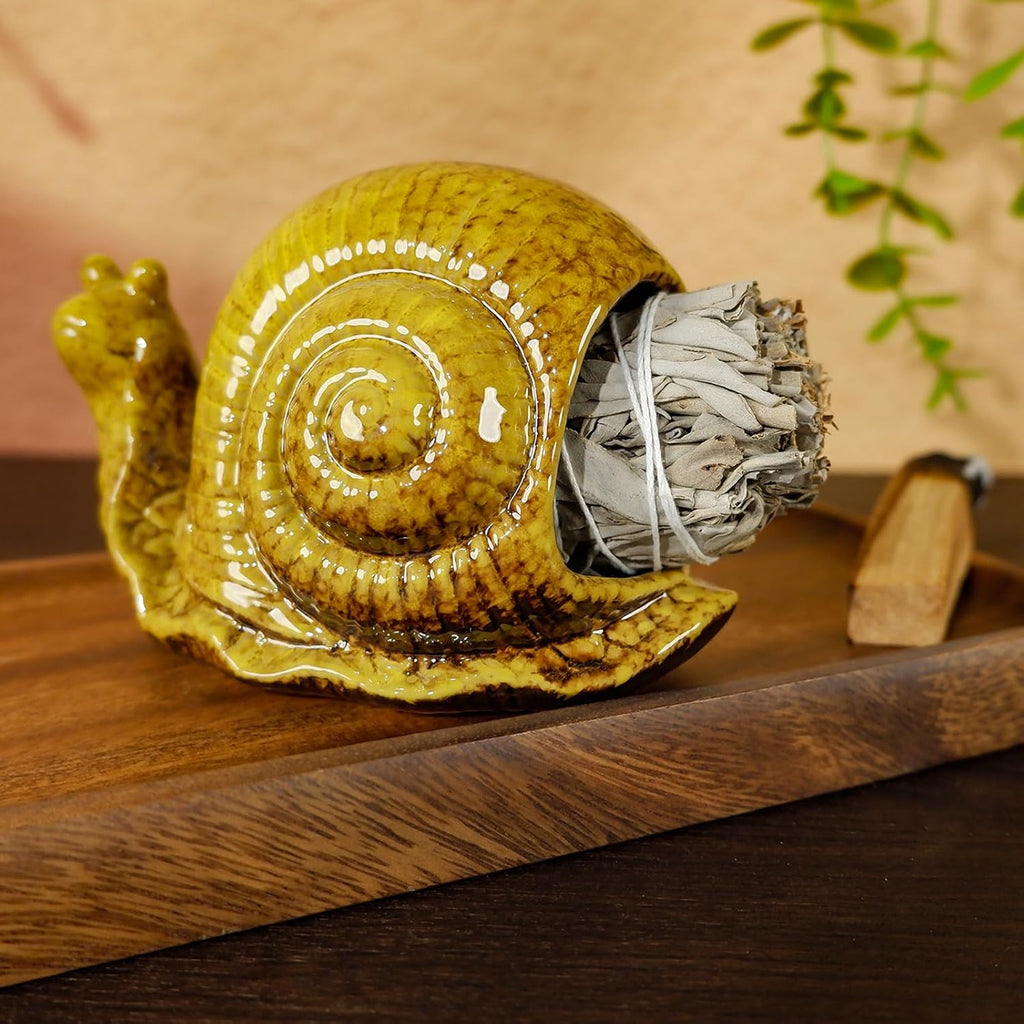 MOUGIGI Handcrafted Yellow Ceramic Snail Palo Santo Holder Mini Fireplace